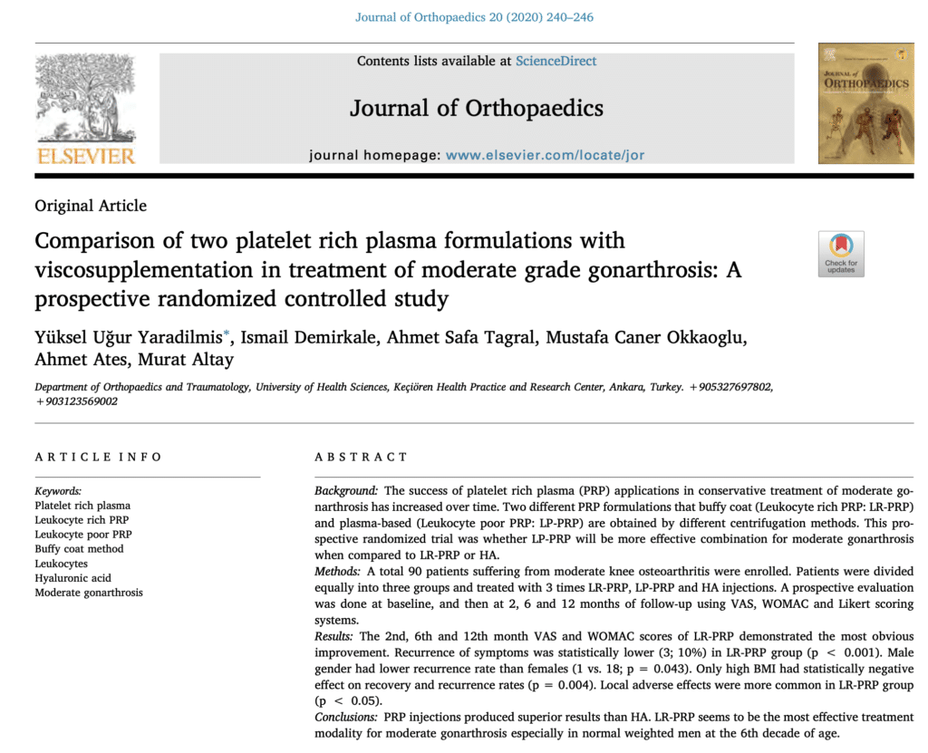 2 minute Orthobiologic Journal Club On Using PRP For Knee Arthritis